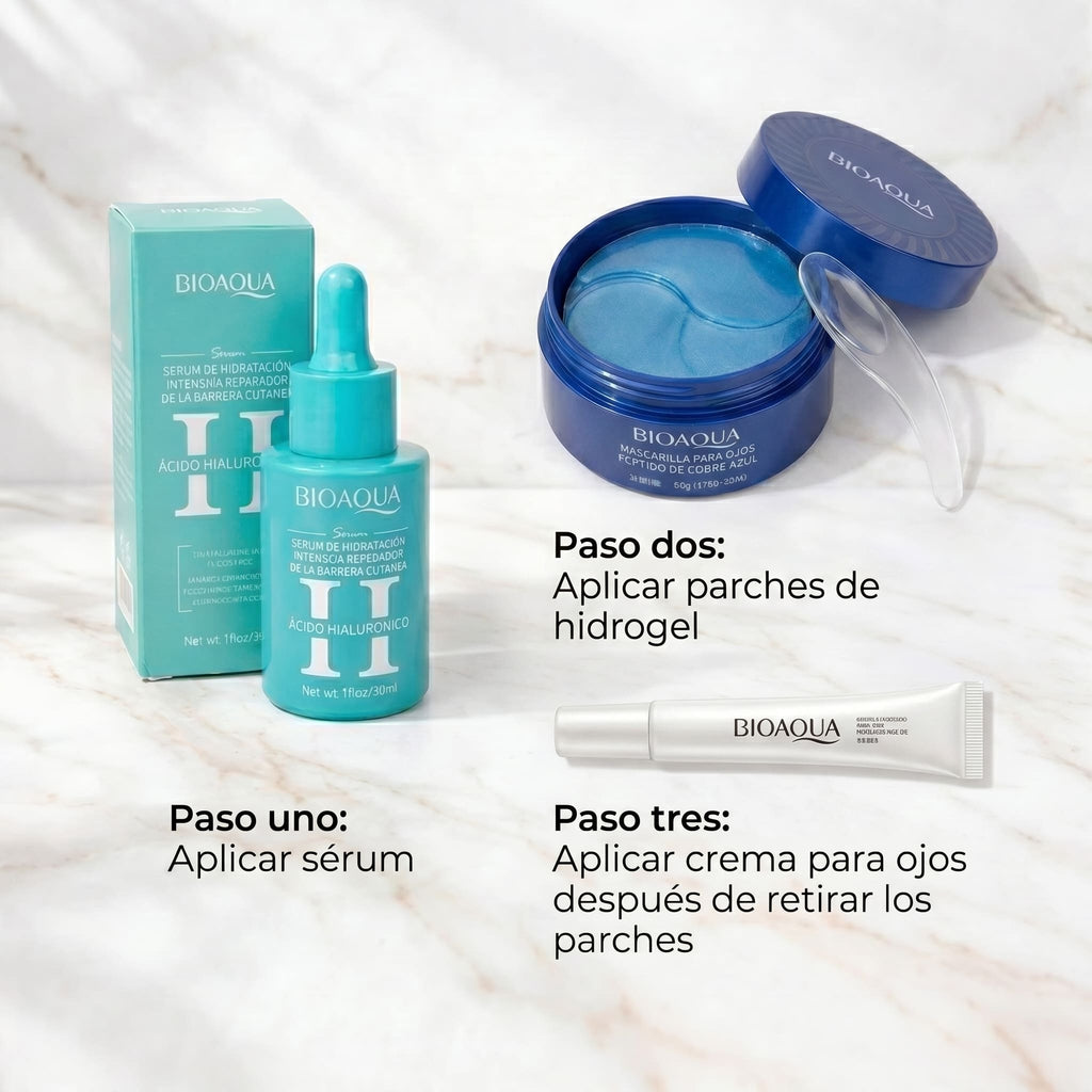 Kit bioaqua 3 en 1 parches, contorno y sérum
