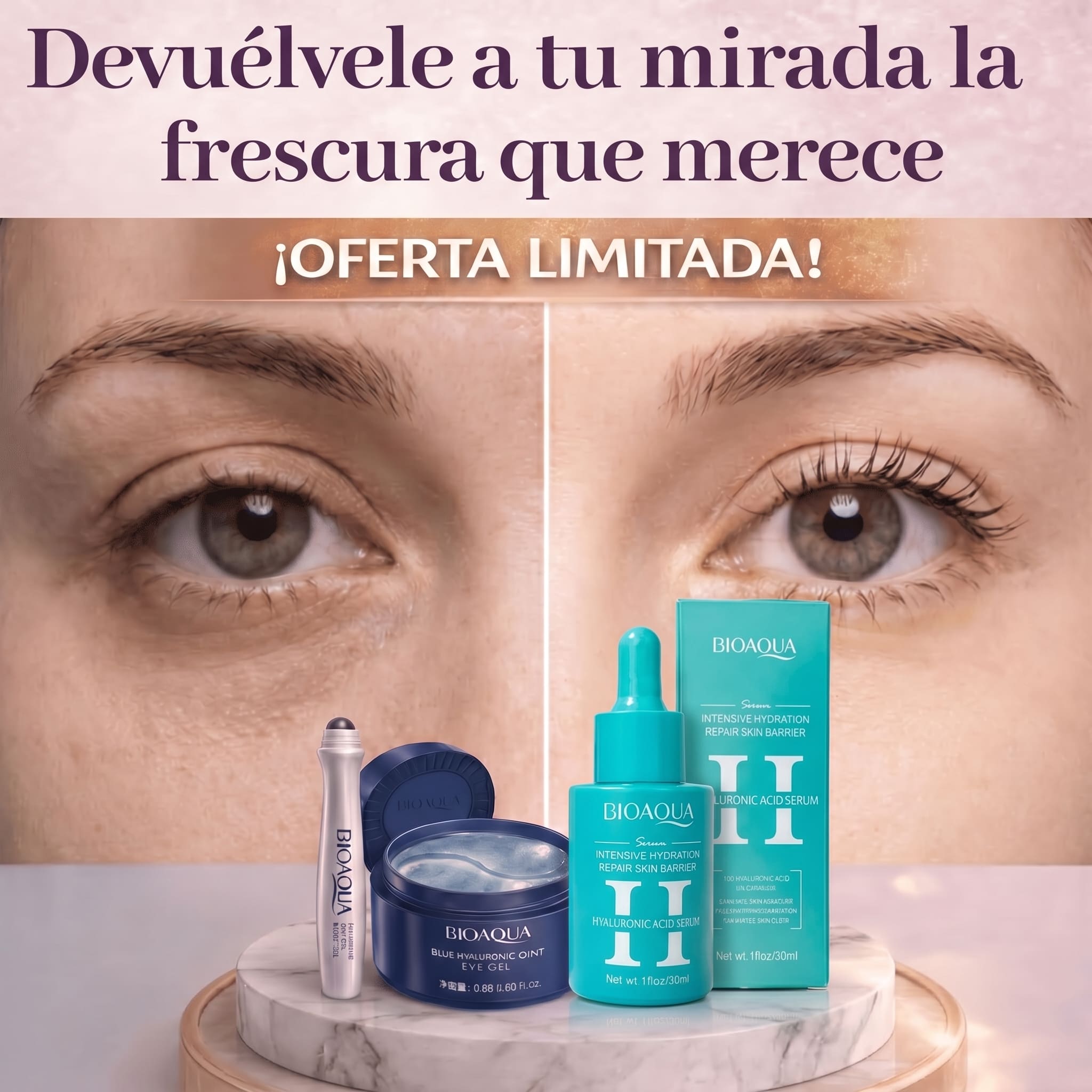 Kit bioaqua 3 en 1 parches, contorno y sérum